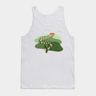 In this picture we see a road that winds among the hills of Tuscany. And at the end of this road stands a house. Tank Top